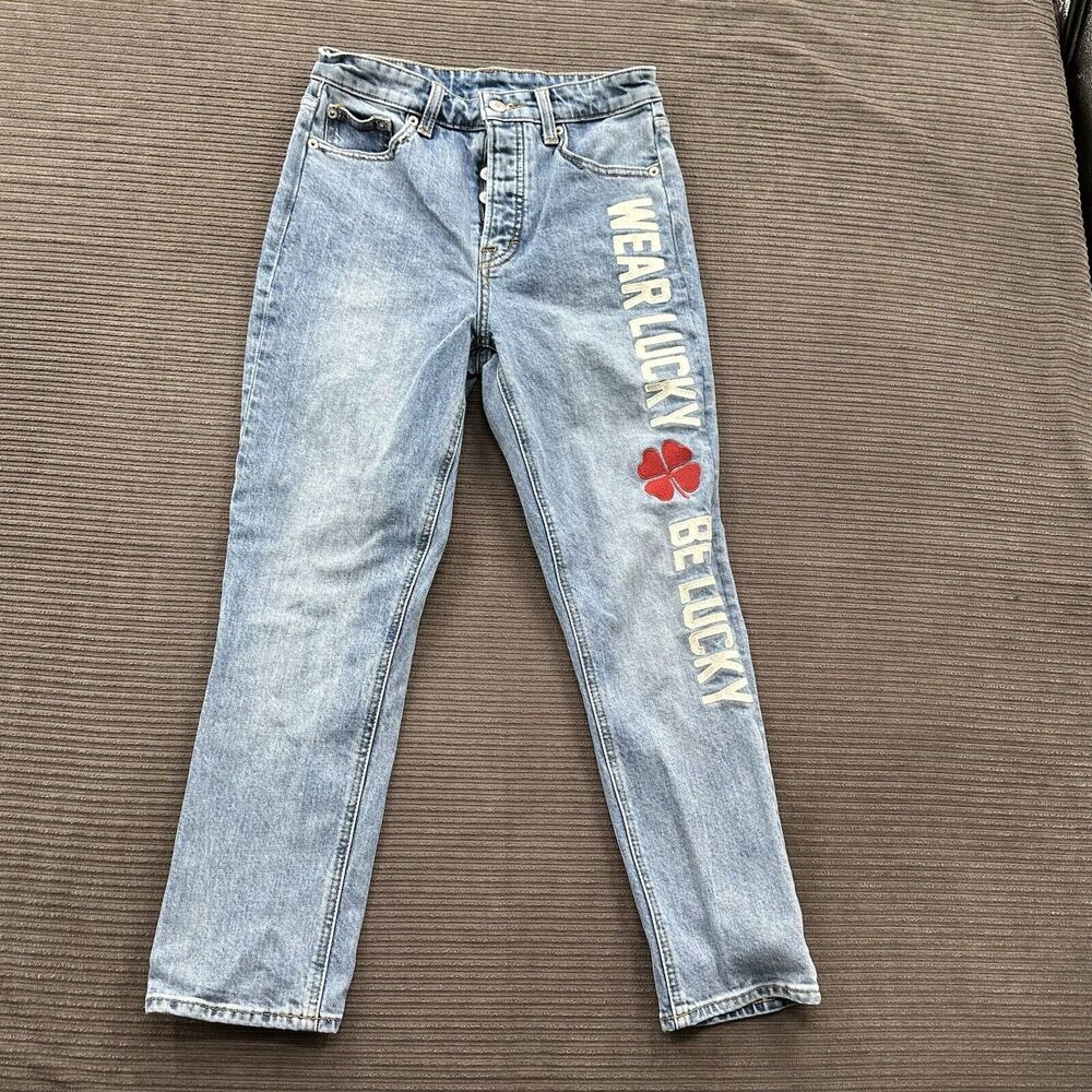 Wear Lucky Be Lucky Jeans Dungarees Bridgette‎ Straight Size 27 Large Leg Logo.